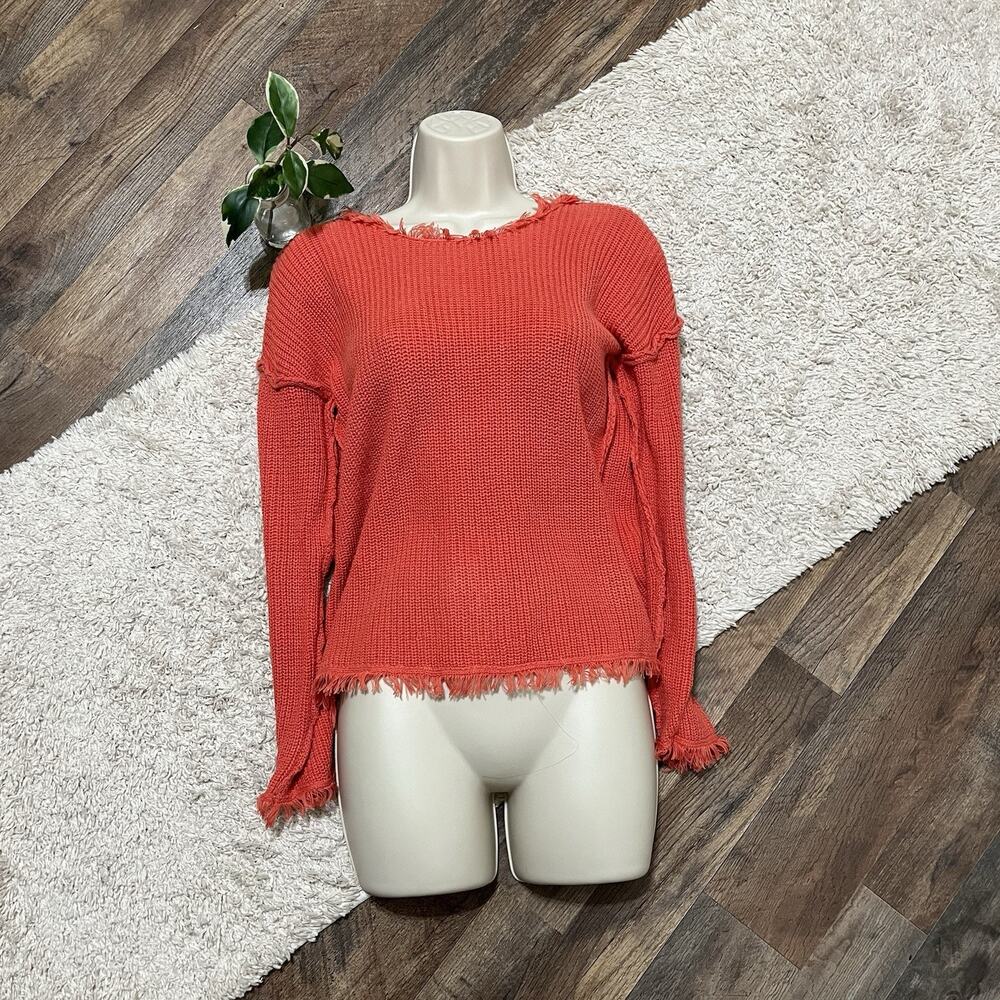 Philosophy Size XS Oversized Salmon Fringe Trim Pullover 100% Cotton Sweater